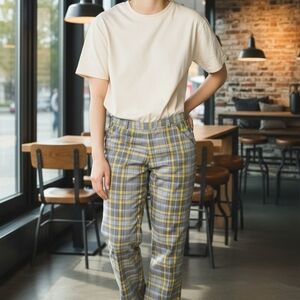 Men’s Vintage SUB 70 Golf Pants Yellow Gray Plaid | 32x34